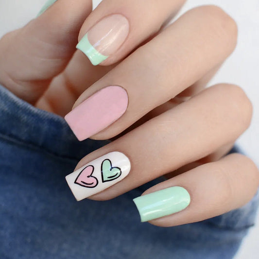 Strawberry Mint - Pink Lime Square Heart Nail