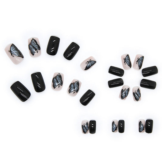 Black Butterfly Short Square Nail