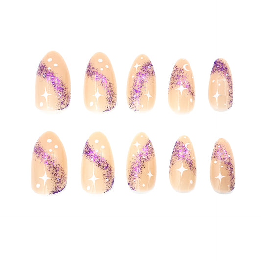 Purple Milk Way Glitter Medium Almond Nail