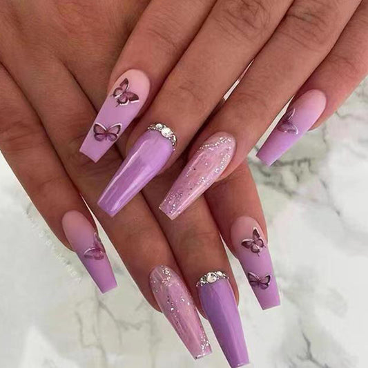 Enigma- Lilab Ombré Butterfly with Diamond Long Nail