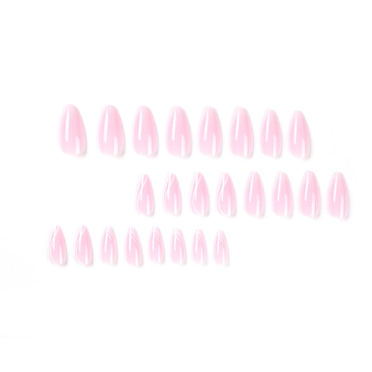 Pink Ombré Almond White Wave Nail
