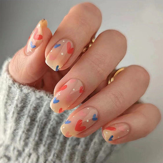 Short Round Colorful Heart Nail