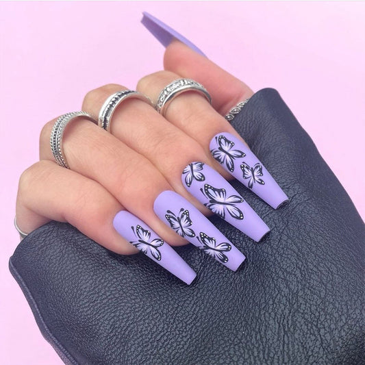 Purple Butterfly Coffin Press on Nails
