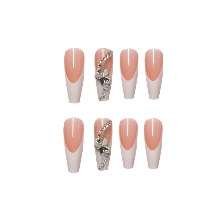 French Long Nail with Butterfly Bow Charm Press on Nails Live N. 51