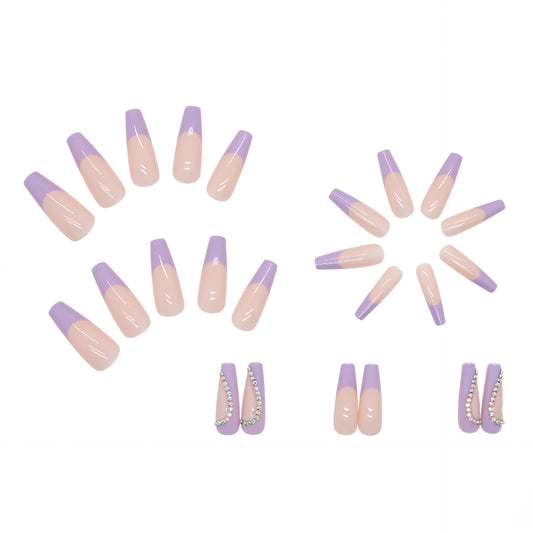 Lavender French Diamond Heart Coffin Long Nails Live N. 50