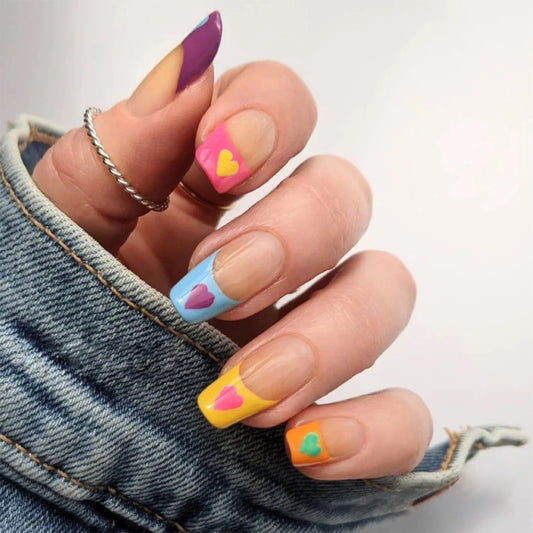 Colorful Heart French Cut Out Nail