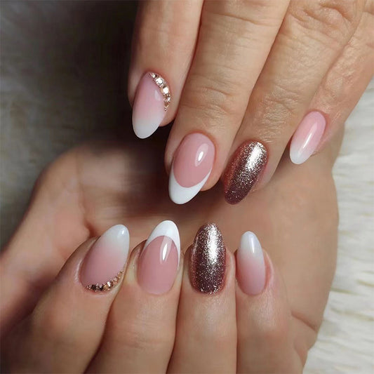 Short Almond French Ombré Nail with Diamond