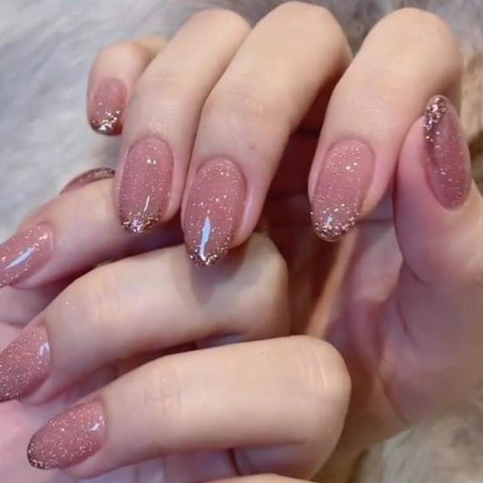Glitter French Tip Pink Round Nail