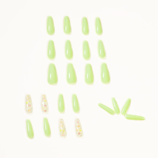 Green Butterfly Aurora Coffin Fake Nail Press On Nail Live N. 10