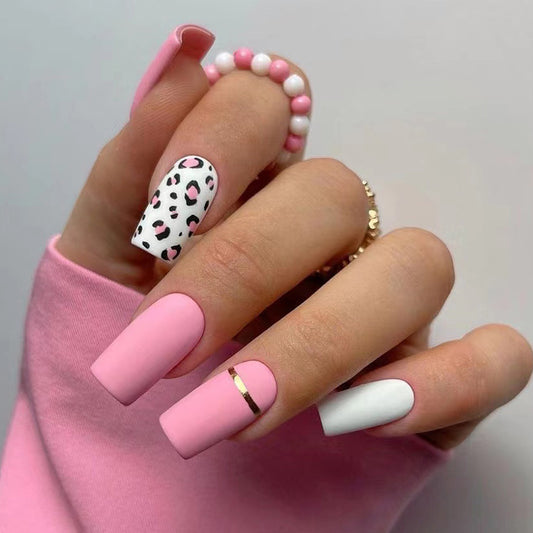 Pink Leopard Medium Cut Out Matte Nail