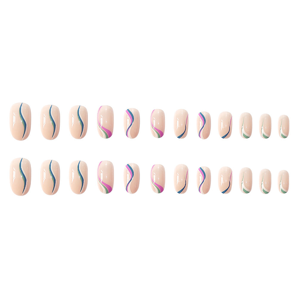 Colorful Swirl Wave Almond Nude Press on Nail