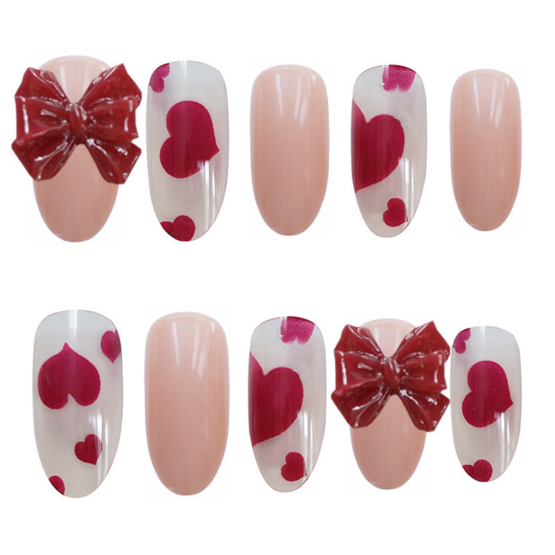 Red Heart and Bow Translucent Squoval Nails Live N. 23