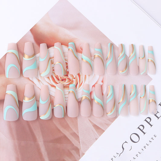 Gold Turquoise Wave Long Nail