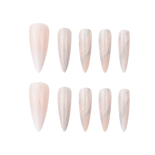 Birkin- Nude Marble Glitter Stiletto Long Nails