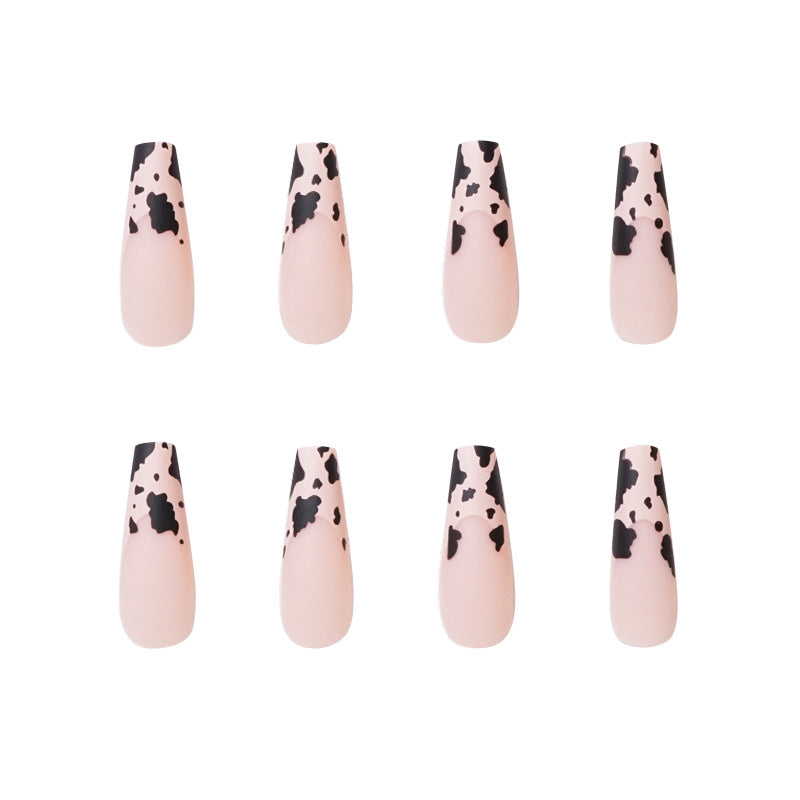 Kardashian Style Nude Pink Cow Coffin Press on Nails