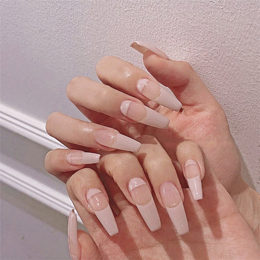 Double French Light Pink Coffin Fake Nail Live N. 6