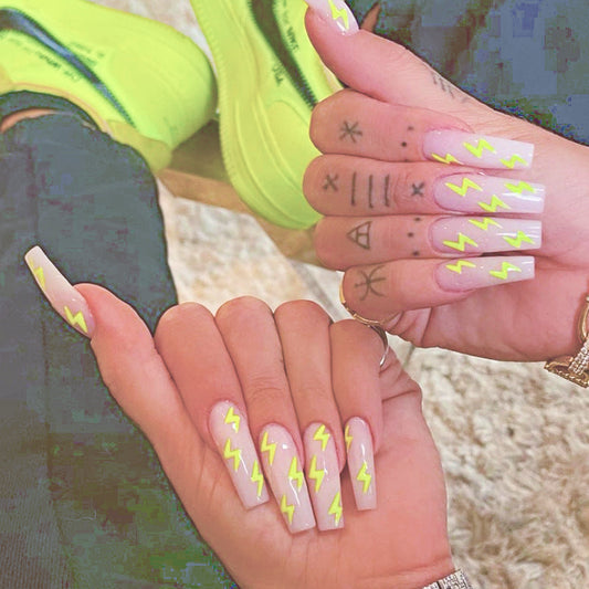 High Voltage Electric Flash Neon Yellow Coffin Nails
