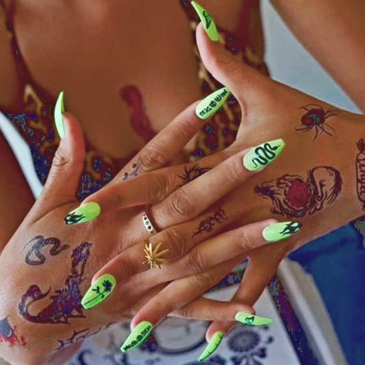 Neon Green Snake Almond Press on Nails